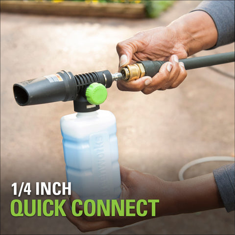 Greenworks soap applicator supports up to 3100 PSI for versatile outdoor cleaning