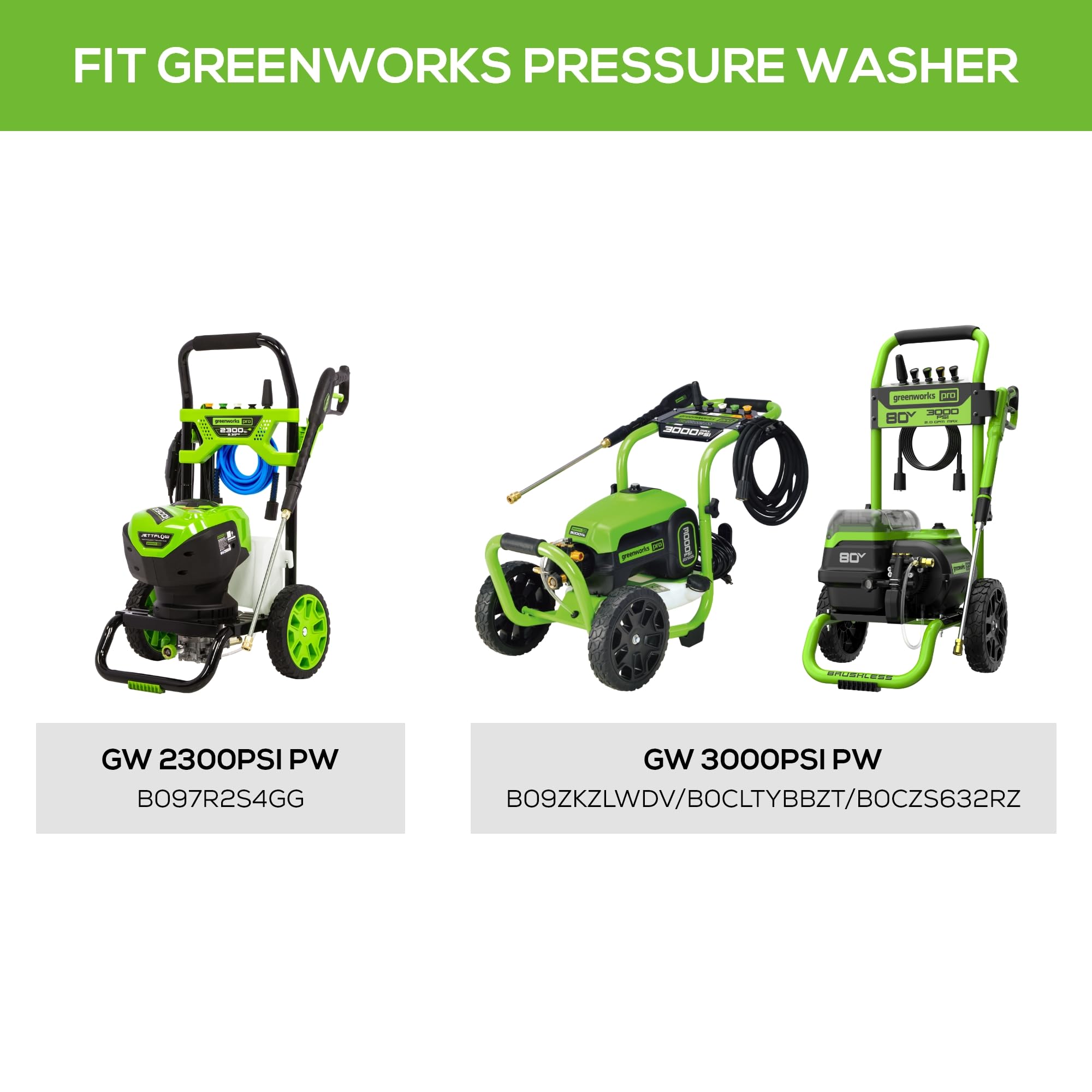 Greenworks surface cleaner attached to hose shows even spray pattern for sidewalks