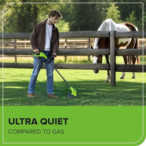 Greenworks trimmer lightweight design at 4.7 lbs for easy handling.