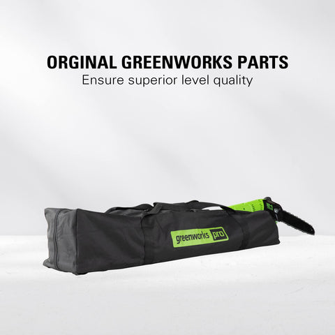 Greenworks carry case side view with reinforced strap for easy portability.