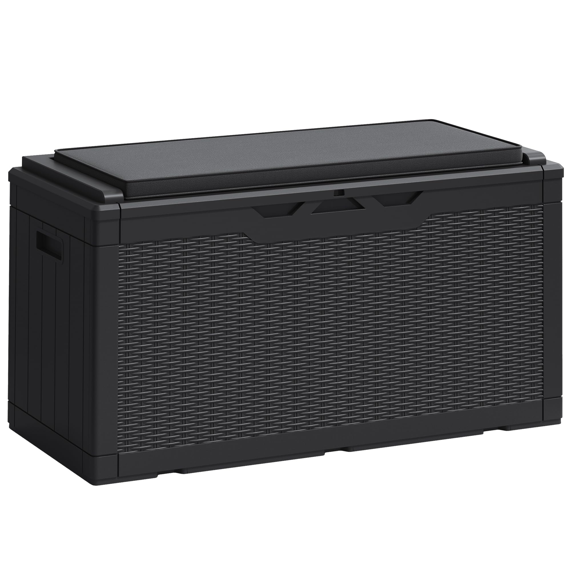 Greesum 100 gallon resin deck box for spacious outdoor storage.