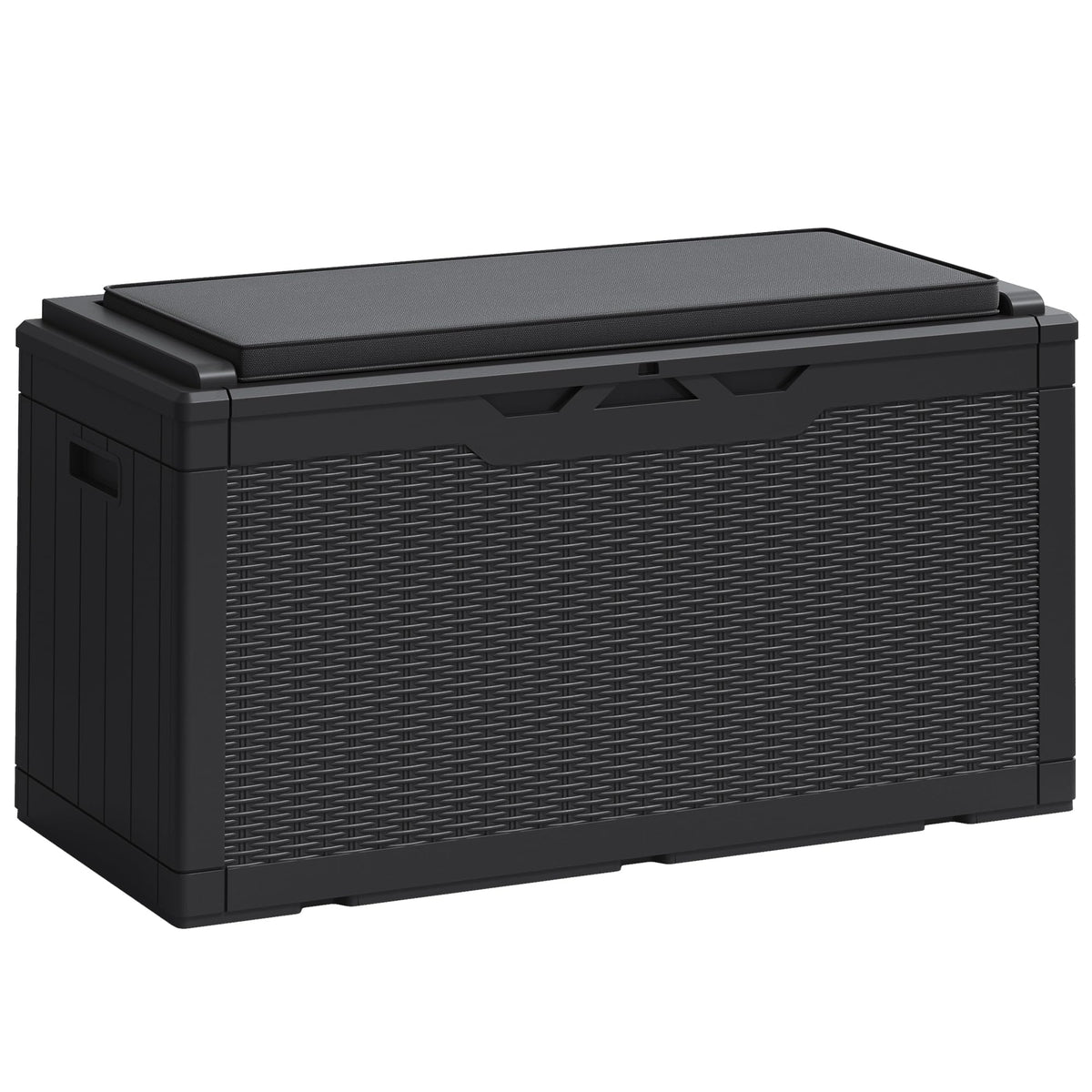 Greesum 100 gallon resin deck box for spacious outdoor storage.