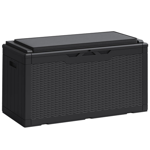 Greesum 100 gallon resin deck box for spacious outdoor storage.