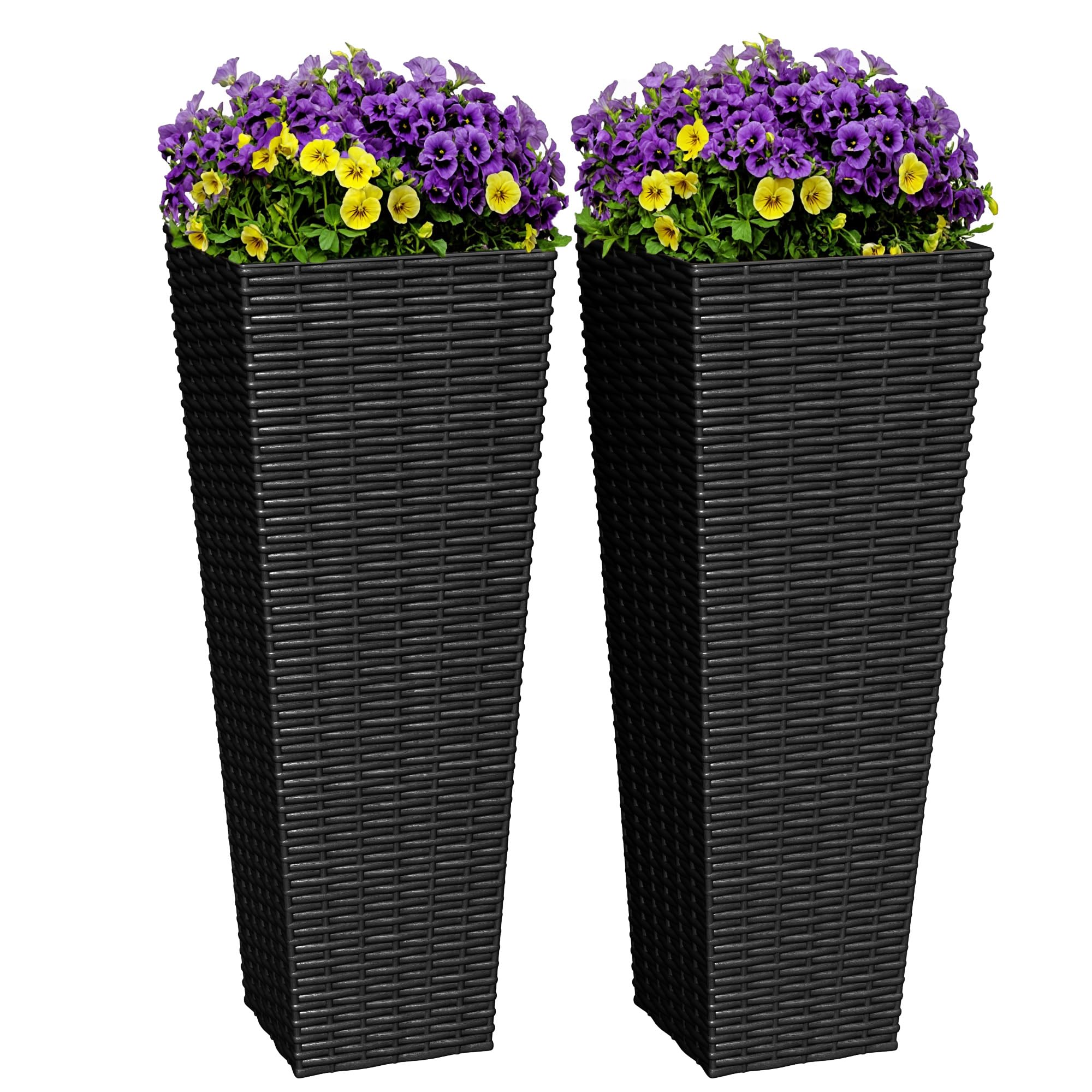 Greesum 24-inch tall planter with rattan texture, front view, ideal for statement indoor plants.