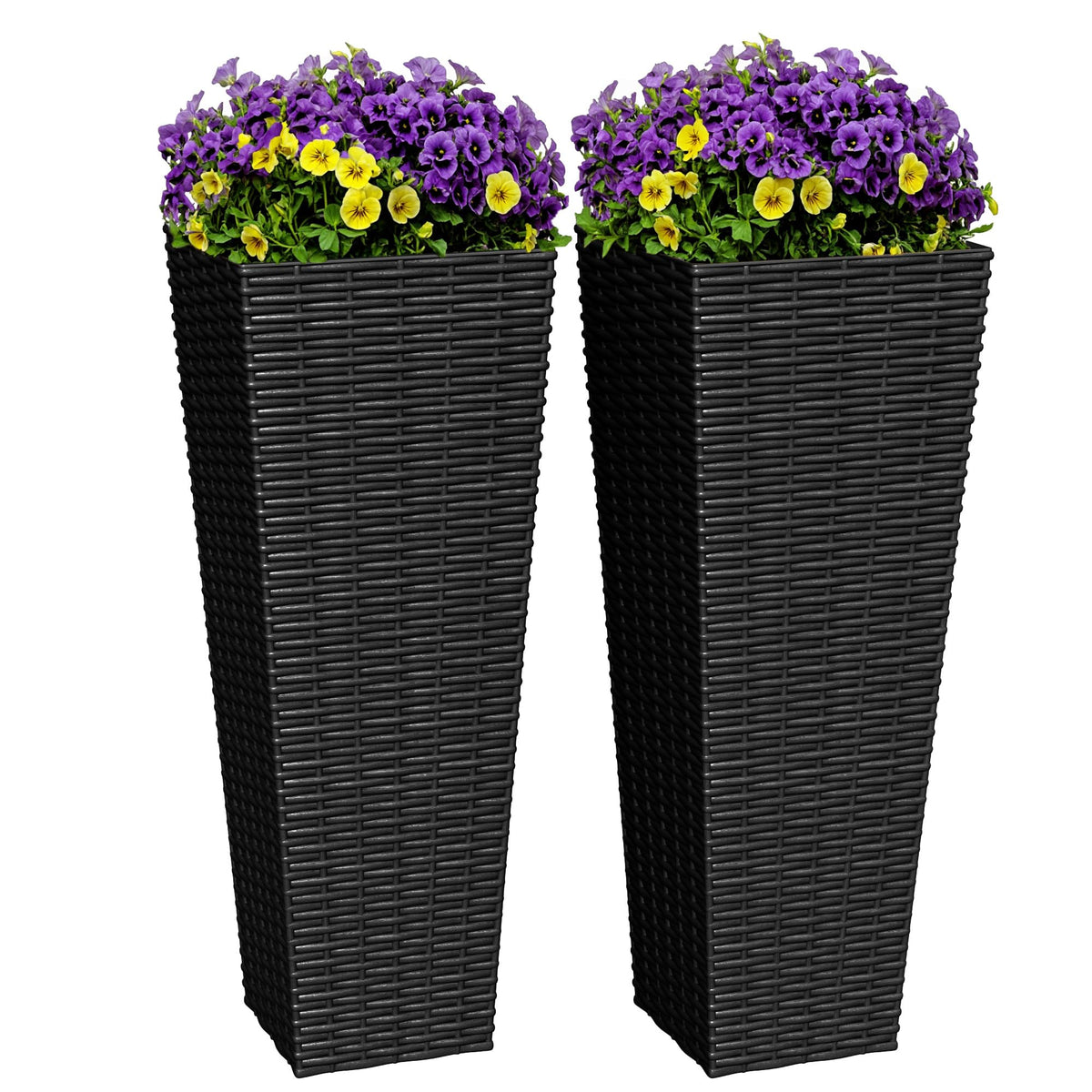 Greesum 24-inch tall planter with rattan texture, front view, ideal for statement indoor plants.