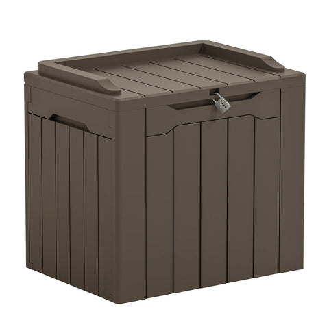 Greesum 31-gallon deck box with lid closed for outdoor storage