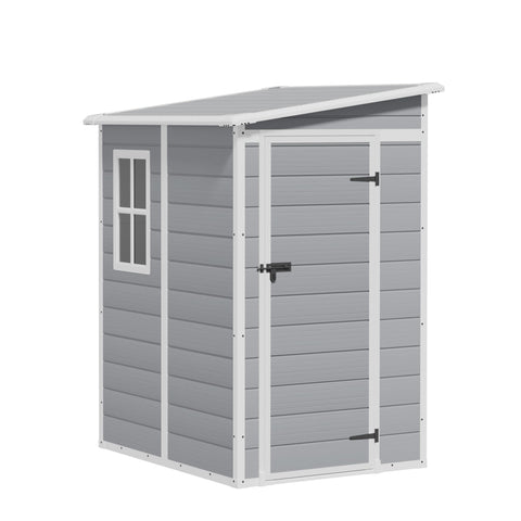 Greesum 5x4ft shed front view showing external design and footprint for garden storage.
