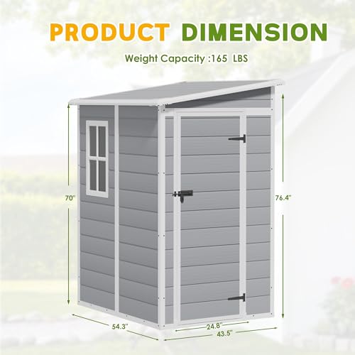 Greesum 5x4ft shed side view illustrating compact space fit for patio or garage.