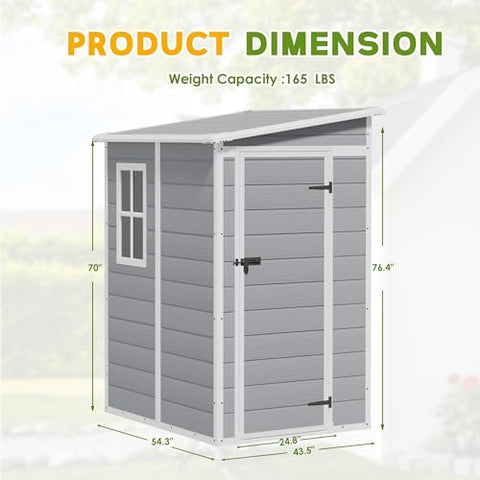 Greesum 5x4ft shed side view illustrating compact space fit for patio or garage.