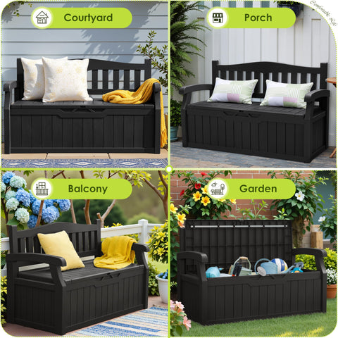 Greesum 80-gallon bench supports relaxing moments with cushions.