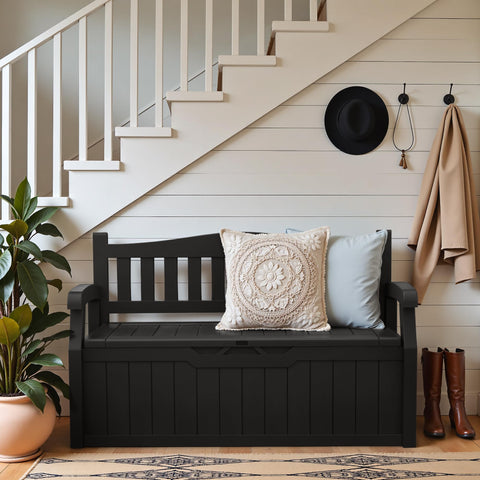 Greesum bench seat with attached cushion provides ready-to-use comfort.