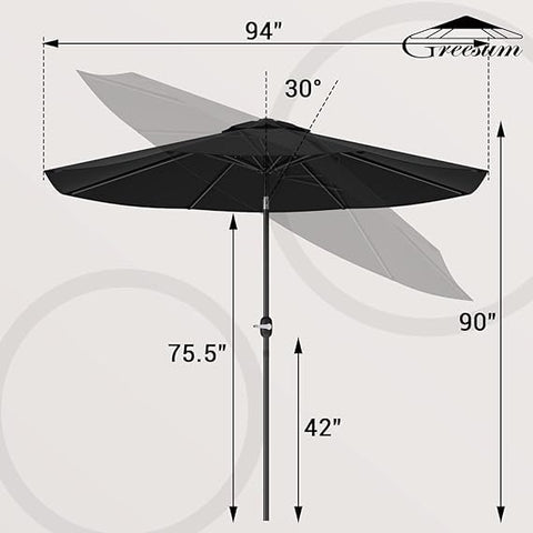 Greesum 9ft umbrella crank-tilt enables adjustable shade for any sun angle.