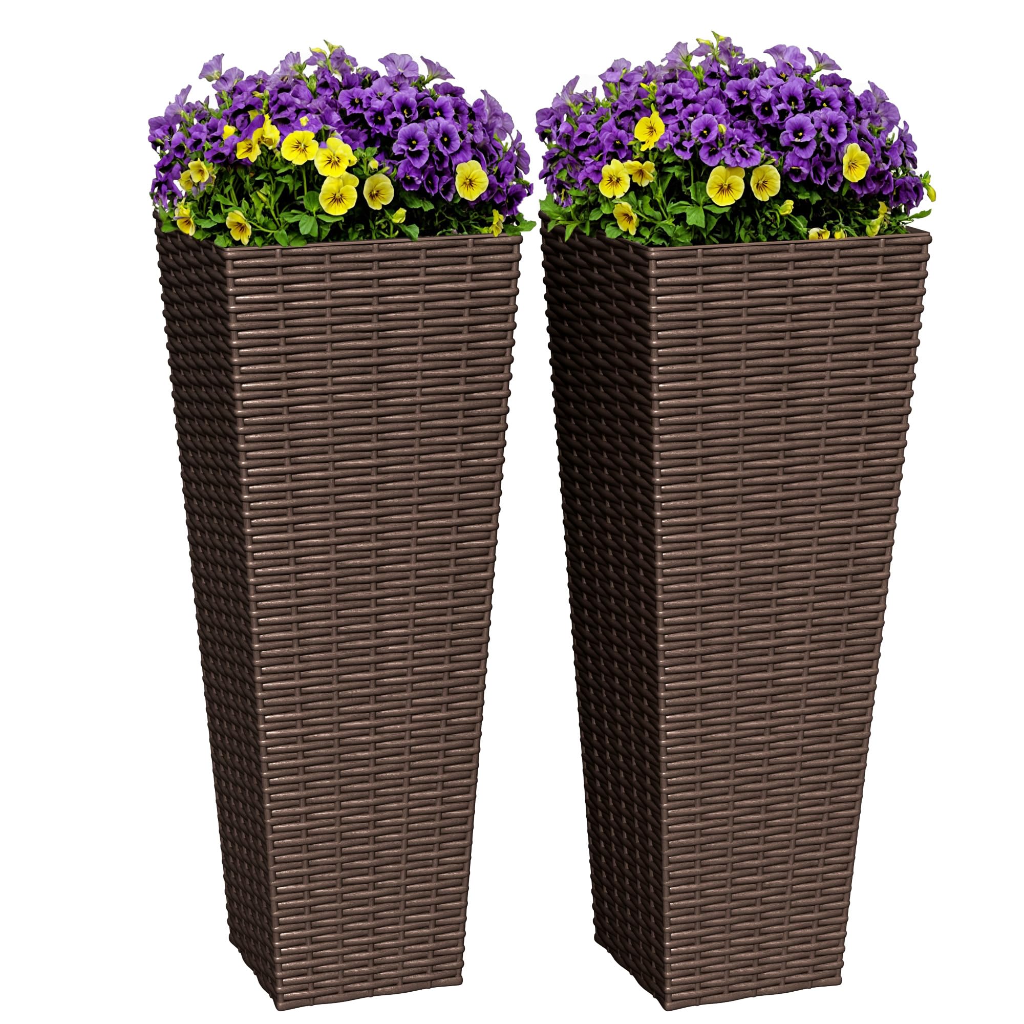 Greesum brown tall planter with rattan texture enhances outdoor decor