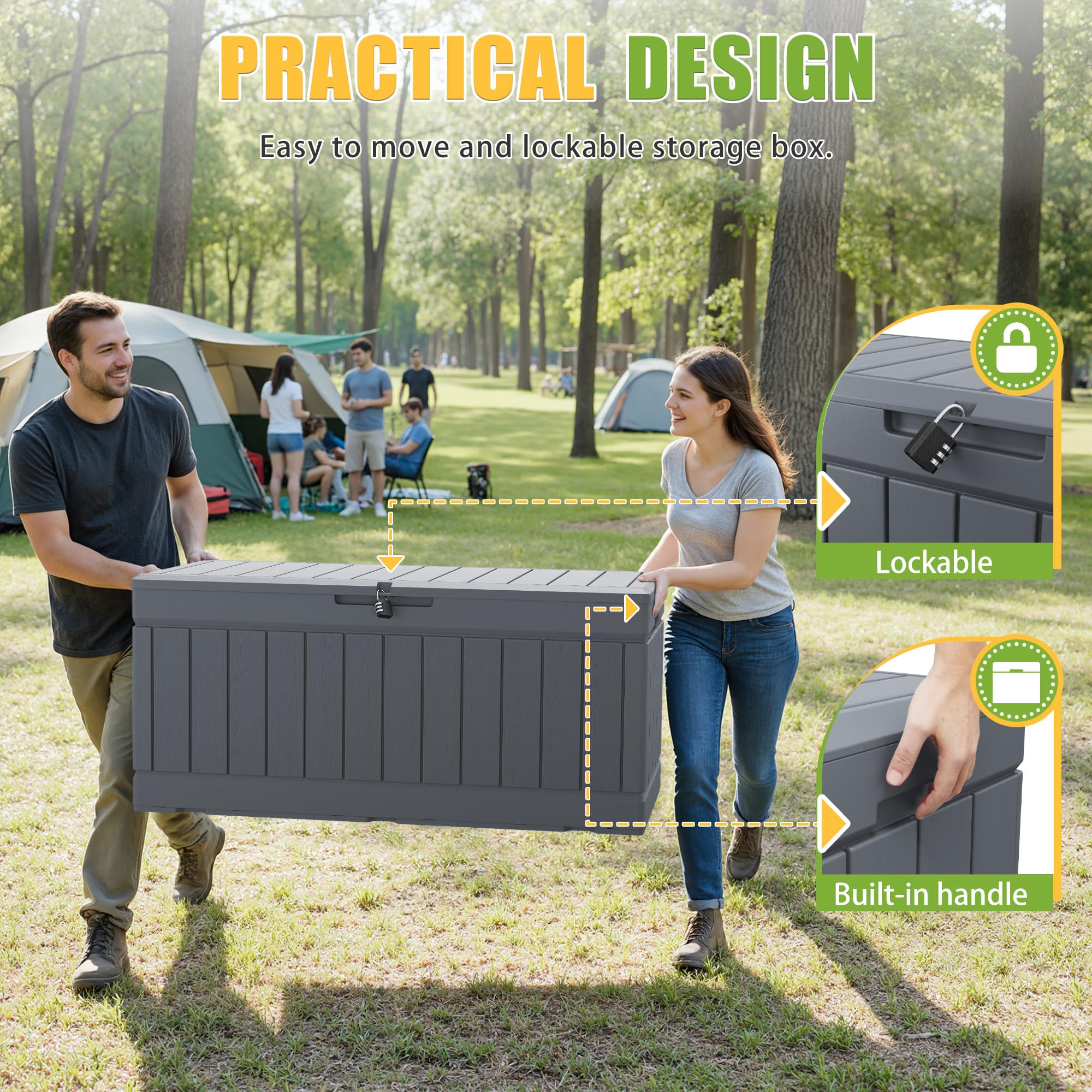 Greesum deck box used as bench with removable cushion