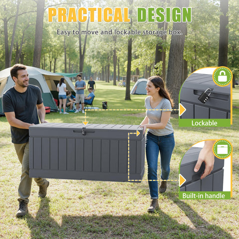 Greesum deck box used as bench with removable cushion