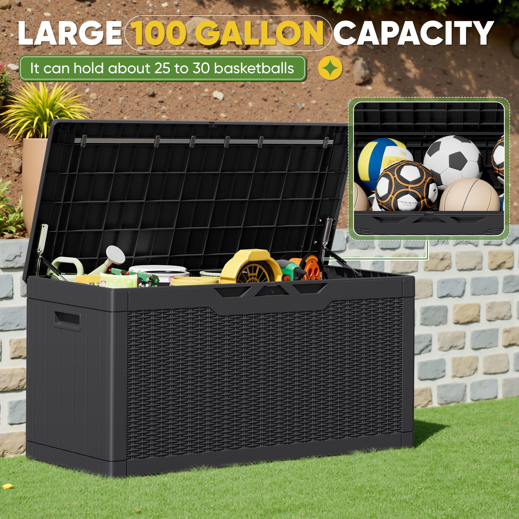 Greesum deck box used as a sturdy outdoor table.