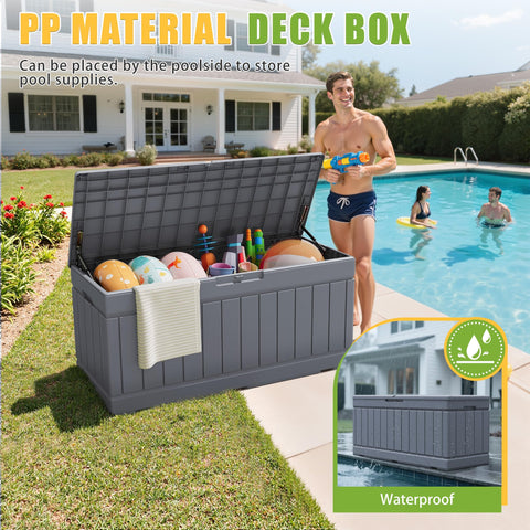 Greesum gray resin deck box, UV resistant for garden tools