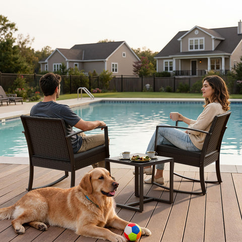 Greesum dusk patio setup invites relaxed evenings and cozy gatherings