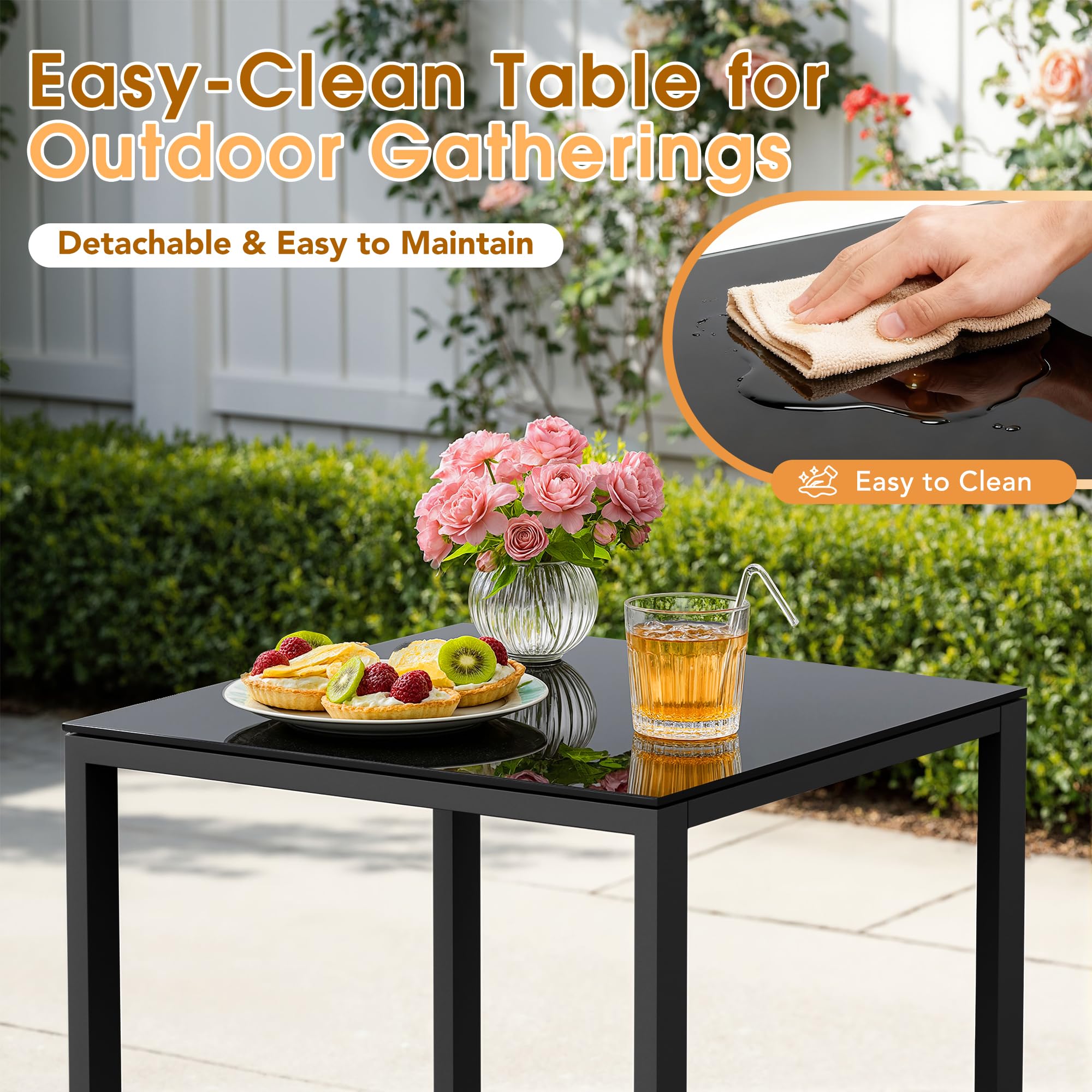 Greesum glass coffee table close-up highlighting tempered surface and easy cleanup