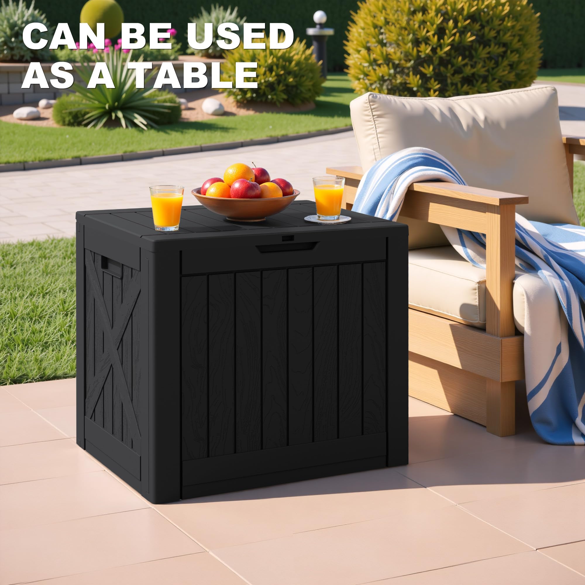 Greesum heavy-duty lid supports up to 330 lbs, usable as a bench when needed.