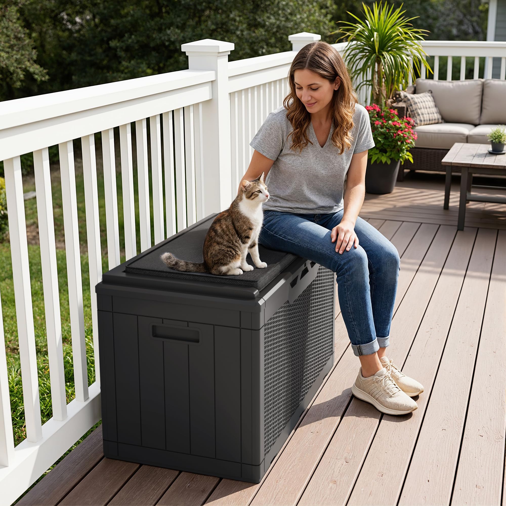 Greesum hydraulic-assisted deck box lid offers easy, safe access.