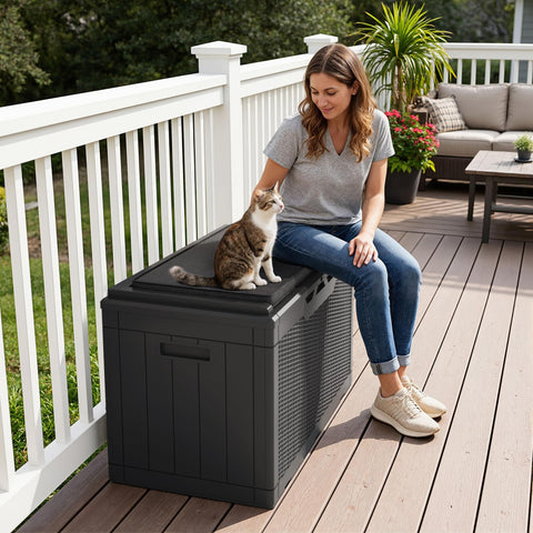 Greesum hydraulic-assisted deck box lid offers easy, safe access.