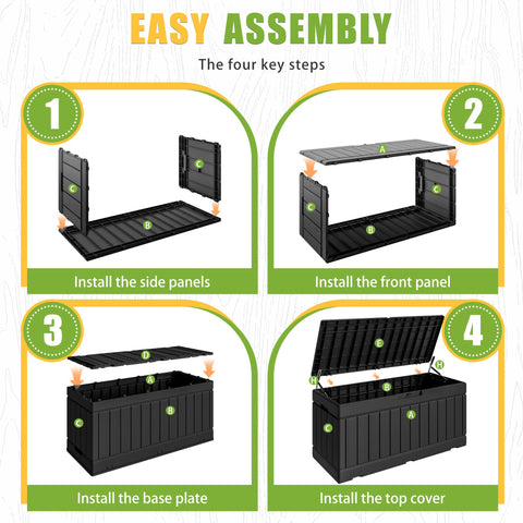 Greesum deck box includes tool kit and manual for easy setup.