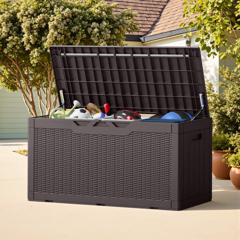 Greesum lockable deck box keeps outdoor items secure