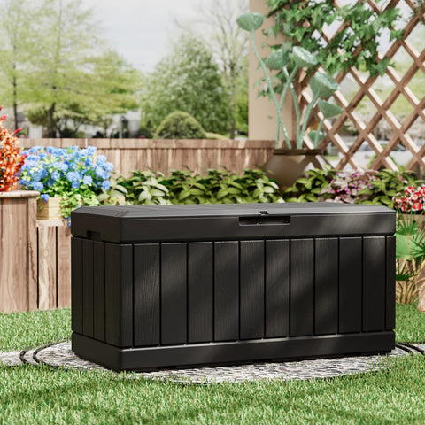 Greesum lockable storage box secures belongings during outdoor use.