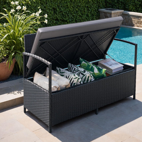 Greesum outdoor coffee table demonstrates sturdy, weather-resistant design.