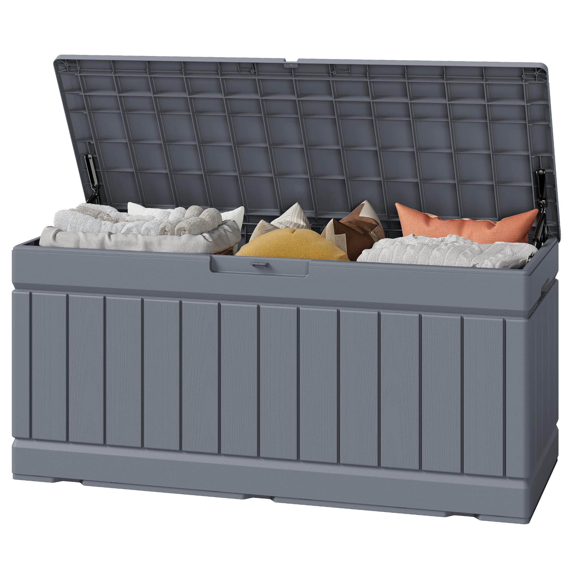 Greesum 82-gallon resin deck box with lid, waterproof outdoor storage