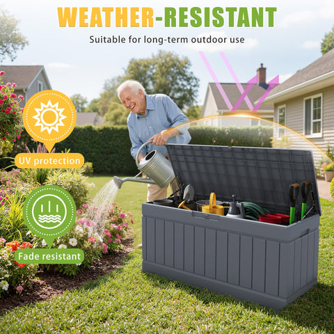 Greesum 82-gallon deck box with hydraulic lid for safe opening