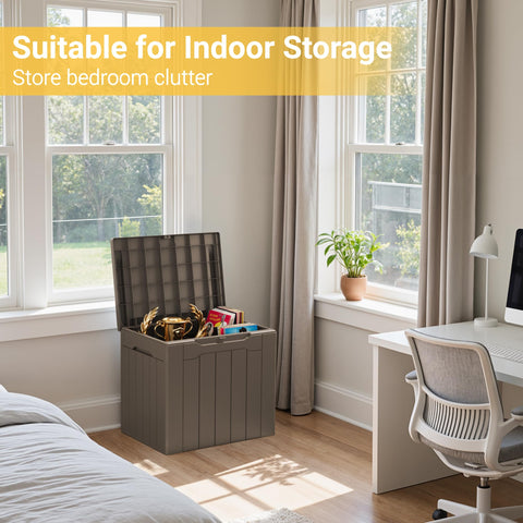 Greesum storage box used as seating on a patio