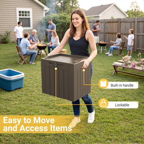 Greesum outdoor storage box storing garden tools neatly