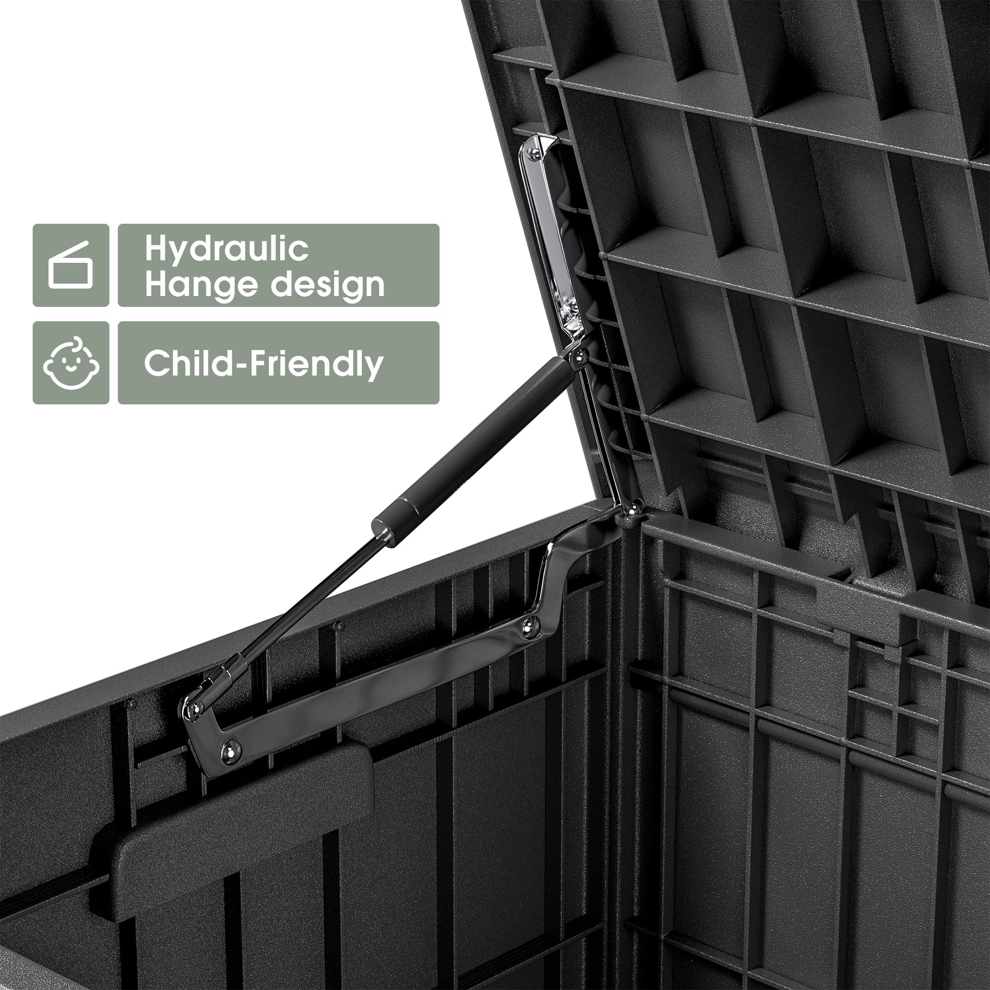 Greesum outdoor storage on patio keeps tools and toys organized.