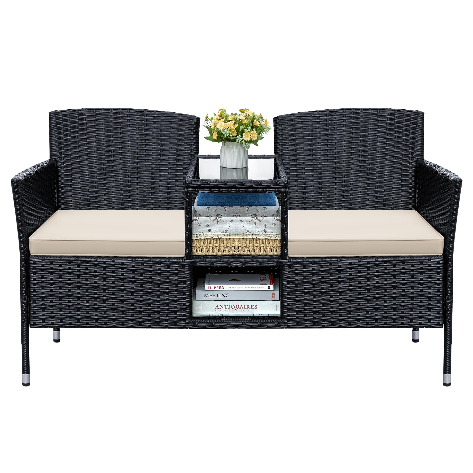 Greesum patio loveseat built-in coffee table for convenient outdoor lounging.