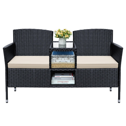 Greesum patio loveseat built-in coffee table for convenient outdoor lounging.