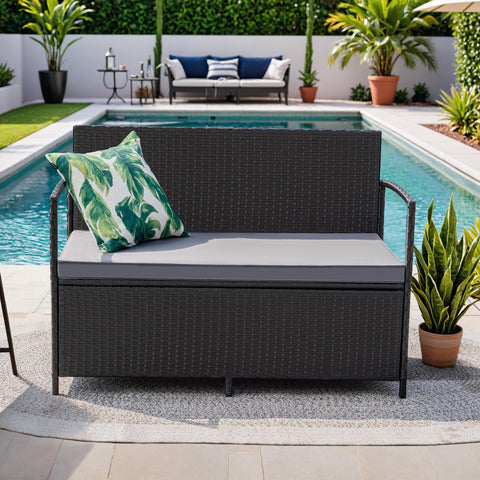 Greesum patio loveseat side view highlights compact size for small spaces.