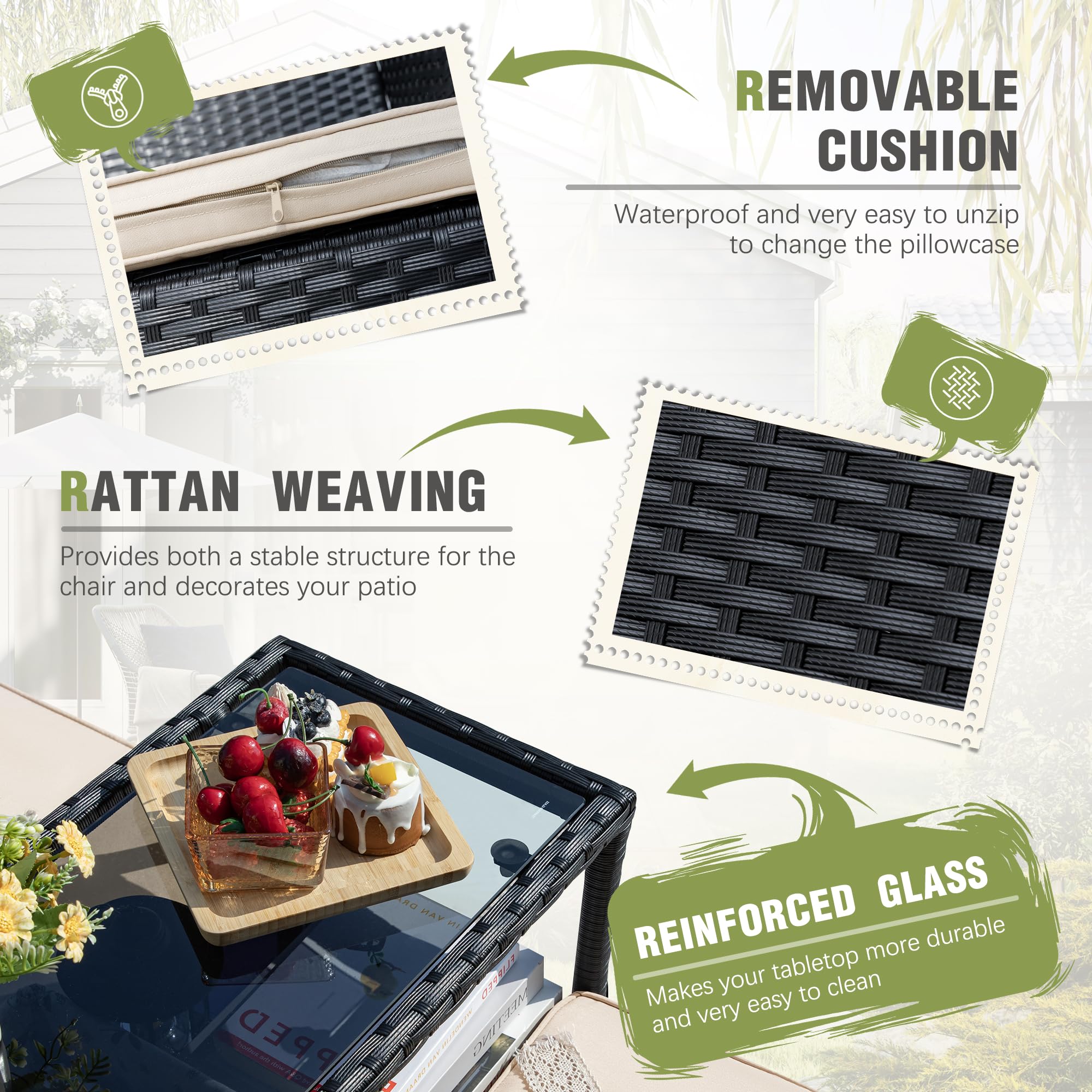 Greesum PE rattan weather resistant for year round outdoor use.