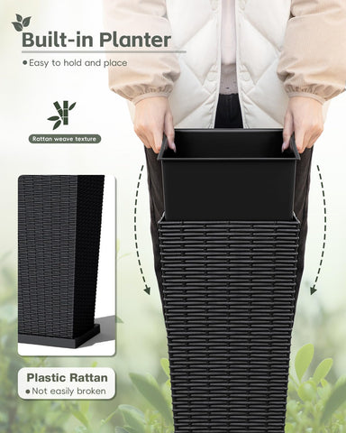 Greesum planter rattan texture close up highlights stylish outdoor look.