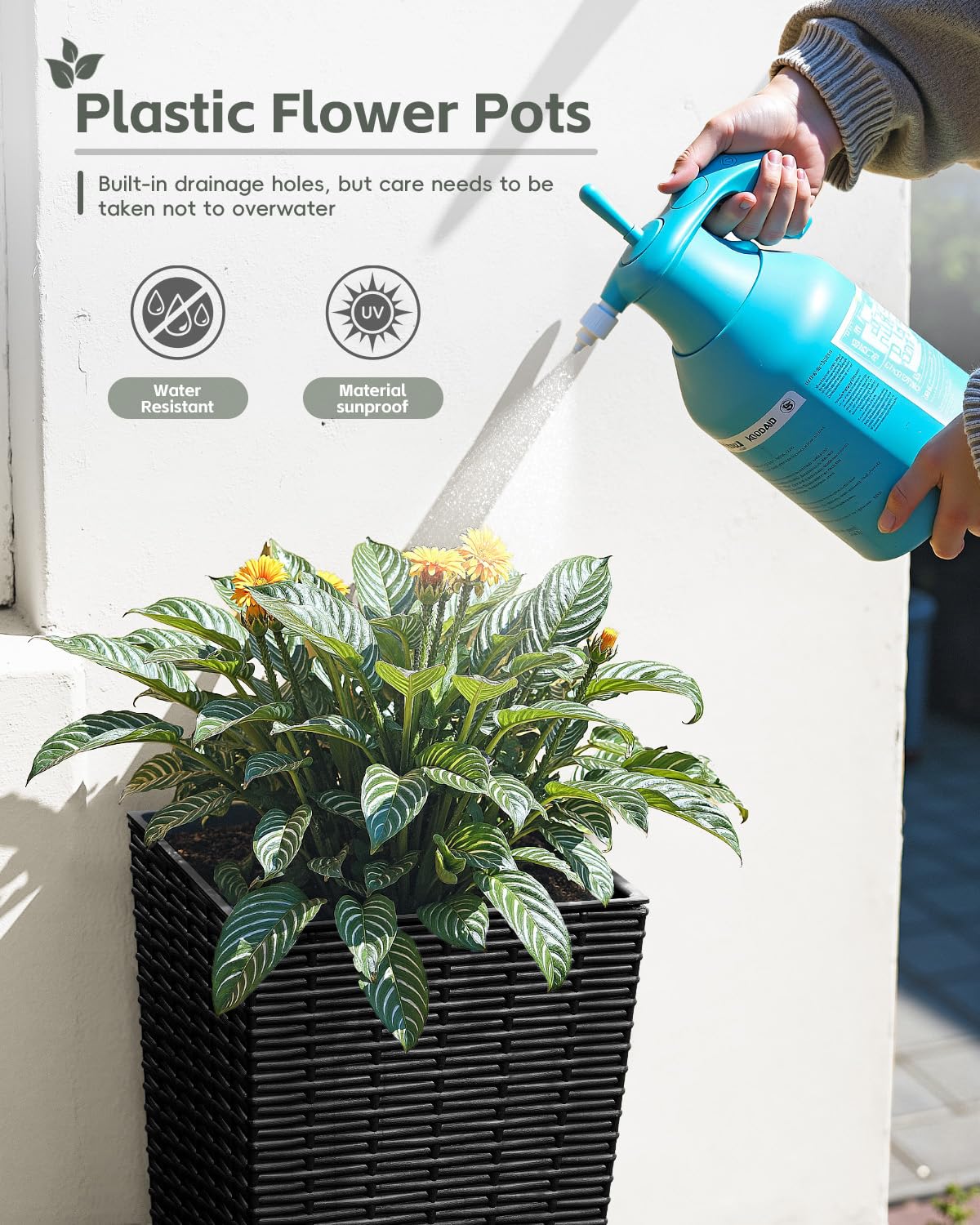 Greesum planter tray drainage holes close up demonstrates leak-proof design.