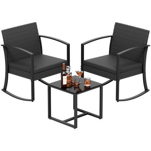 Greesum rocking chair black close-up with smooth motion and stable base for patios