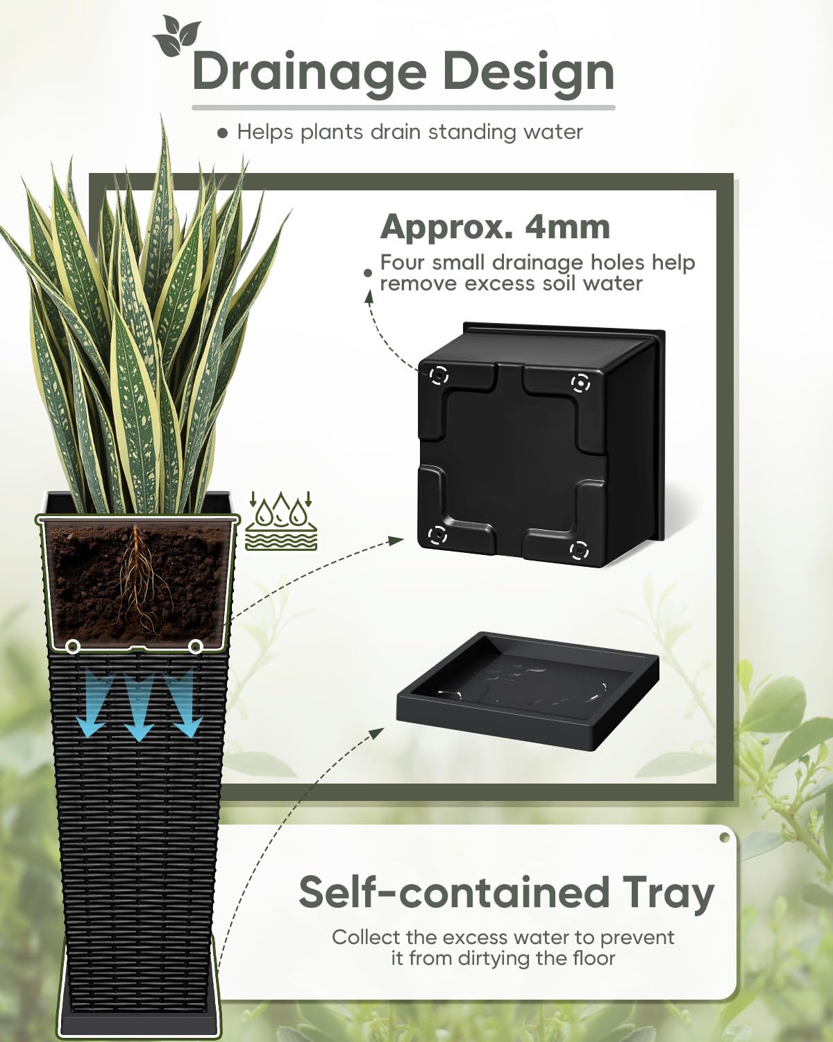 Greesum tall planter indoor use shown for desks and windowsills.