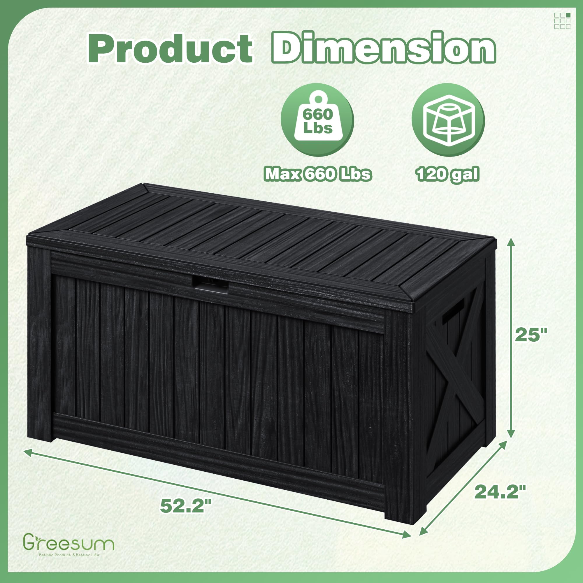 Greesum resin deck box resists weather for durable outdoor storage