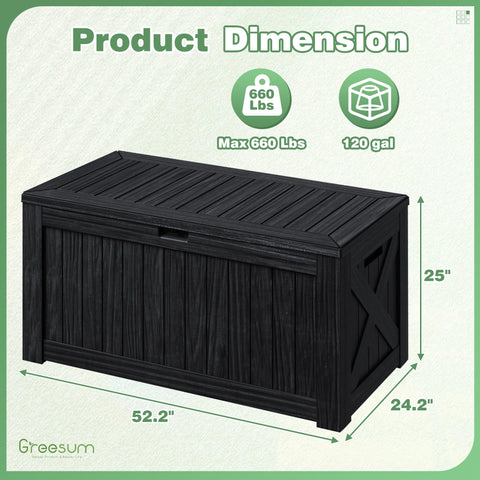 Greesum resin deck box resists weather for durable outdoor storage