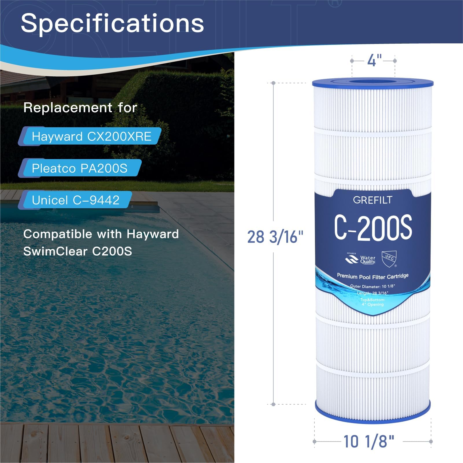Grefilt C200S length helps verify proper filter fit.