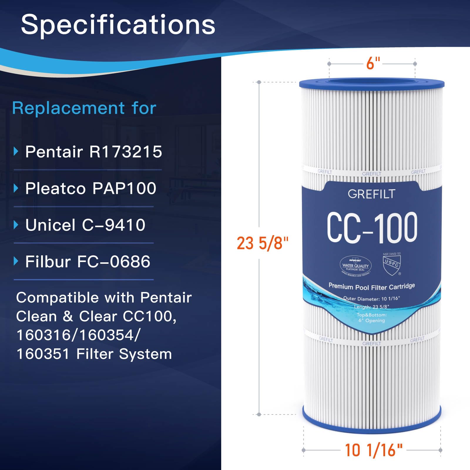 Grefilt CC100 cartridge end caps demonstrate strong build for high pressure pools