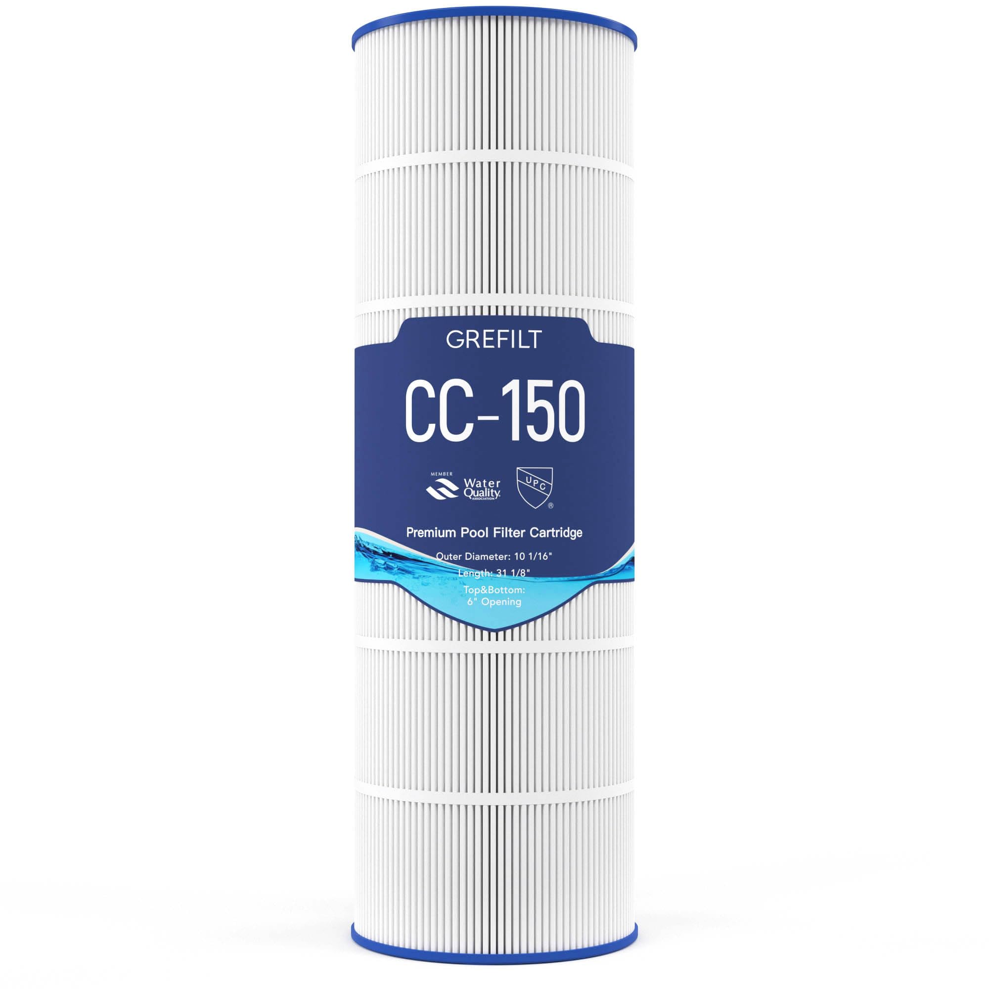 Grefilt CC150 pool filter cartridge ready for clear water
