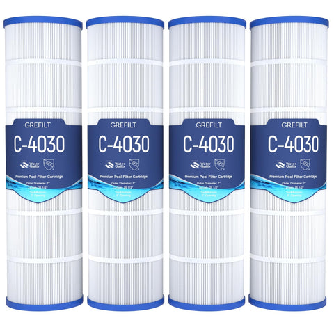 Grefilt four-pack C4030 front view filter cartridge for clear pool water