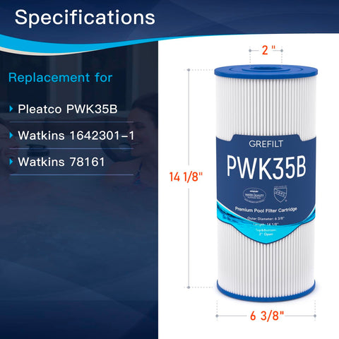 Grefilt PWK35B spa filter demonstrates compatibility with Hot Springs Limelight series.